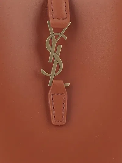 Saint Laurent Mini Le 37 Logo-plaque Bucket Bag In Brown