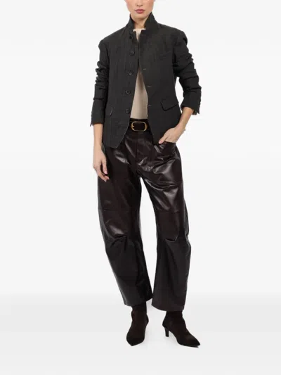 Forme D'expression Stand-collar Buttoned Jacket In Black