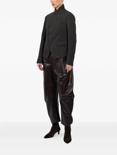 Forme D'expression Stand-collar Buttoned Jacket In Black