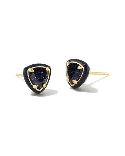 Kendra Scott Arden Enamel Frame 14k Plated Agate Stud Earrings In Black