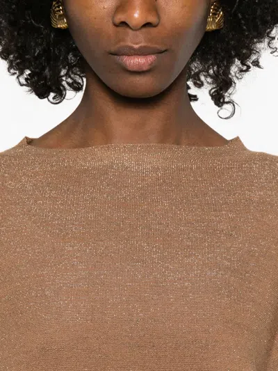 Fabiana Filippi Wool Cotton Knit Sweater Short Sleeves In Brown