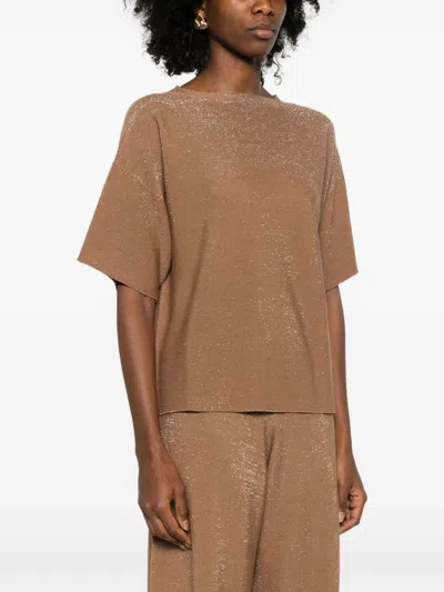 Fabiana Filippi Wool Cotton Knit Sweater Short Sleeves In Brown