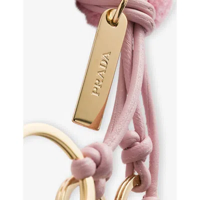 Prada Womens Pink Soft-touch Leather And Shearling Keychain Charm In Pink