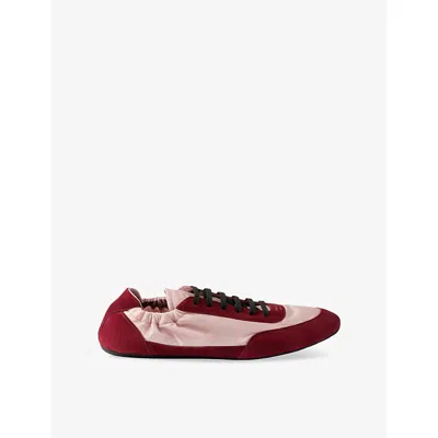 Prada Renylon Suede Collapse Sneakers Contrast Panels In Burgundy