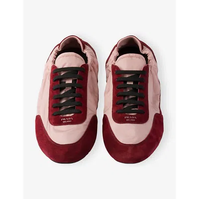 Prada Renylon Suede Collapse Sneakers Contrast Panels In Burgundy