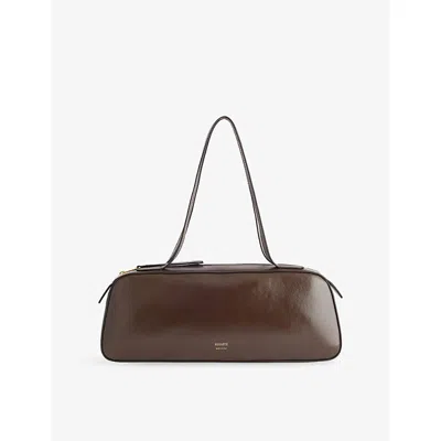 Khaite Simona Crackle Patent Elongated Tote Bag In Brown