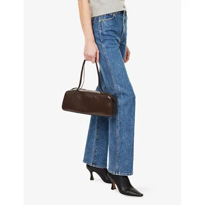 Khaite Simona Crackle Patent Elongated Tote Bag In Brown