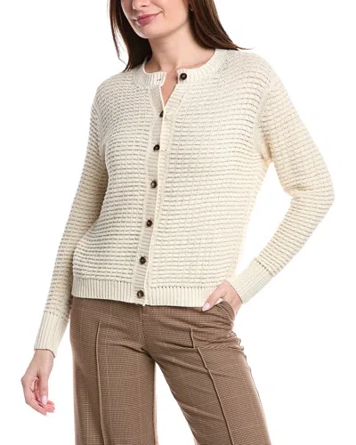 Lafayette 148 New York Textured Stitch Crewneck Linen & Silk-blend Cardigan In Neutral