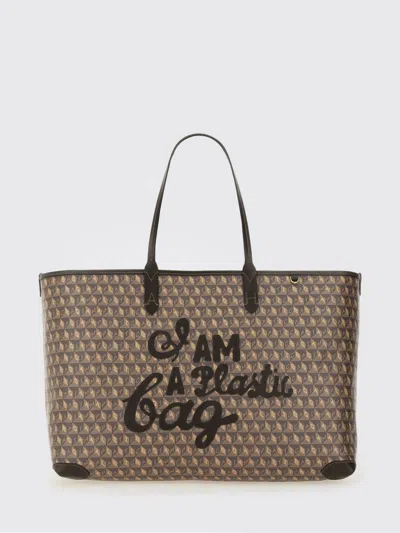 Anya Hindmarch I Am A Plastic Bag Leather-trimmed Coated-canvas Tote In Brown