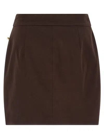 Elisabetta Franchi Asymmetrical Jewel-button Mini Skirt In Brown