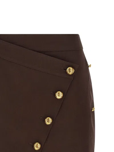 Elisabetta Franchi Asymmetrical Jewel-button Mini Skirt In Brown