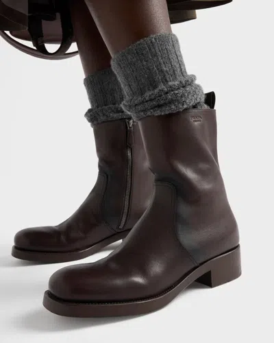 Prada Leather Mid-calf Boots In Brown