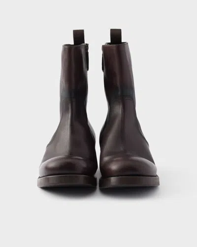 Prada Leather Mid-calf Boots In Brown