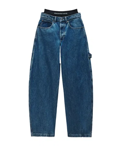Alexander Wang Alexanderwang. T Prestyled High Rise Oversized Jeans With Logo Elastic In Deep Blue