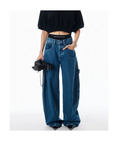 Alexander Wang Alexanderwang. T Prestyled High Rise Oversized Jeans With Logo Elastic In Deep Blue