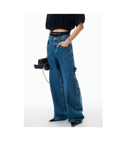 Alexander Wang Alexanderwang. T Prestyled High Rise Oversized Jeans With Logo Elastic In Deep Blue