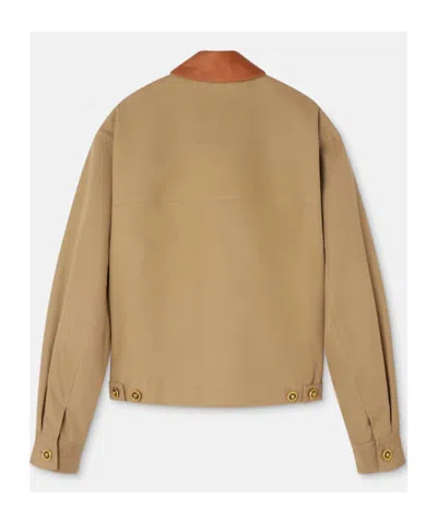 Versace Beige Jacket With Leather Collar And Metallic Medusa Head Detail In Cotton Canvas Man In Brown