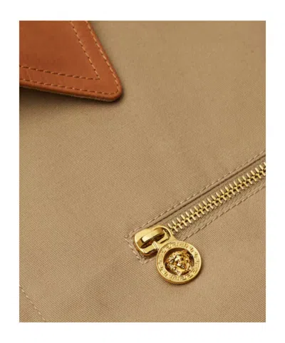 Versace Beige Jacket With Leather Collar And Metallic Medusa Head Detail In Cotton Canvas Man In Brown