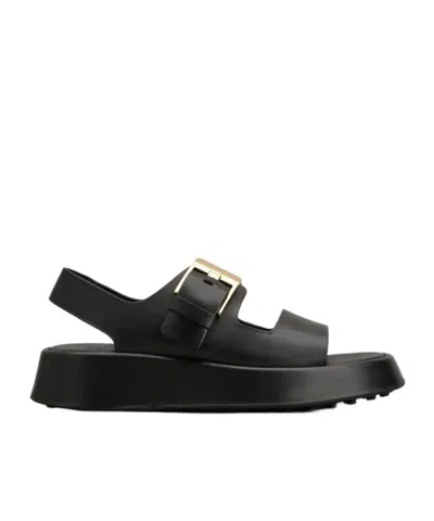 Tod's Leather Sandals With Double Strap And Maxi Buckle In Black