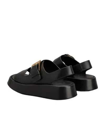 Tod's Leather Sandals With Double Strap And Maxi Buckle In Black