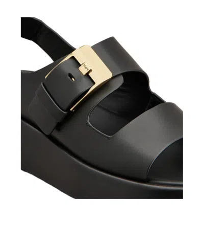 Tod's Leather Sandals With Double Strap And Maxi Buckle In Black