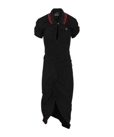 Vivienne Westwood Ruched Polo Dress Asymmetric Hem Keyhole In Black
