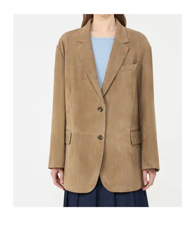Weekend Max Mara Wkdcedro Single-breasted Suede Blazer In Brown
