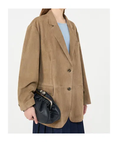 Weekend Max Mara Wkdcedro Single-breasted Suede Blazer In Brown
