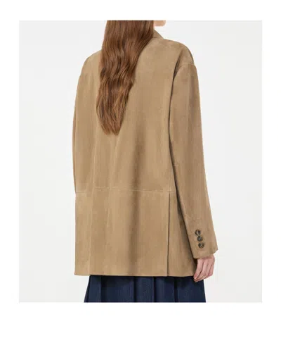 Weekend Max Mara Wkdcedro Single-breasted Suede Blazer In Brown