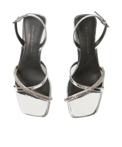 Stella Mccartney Elsa Embellished Mirrored Slingback Sandals In Silver