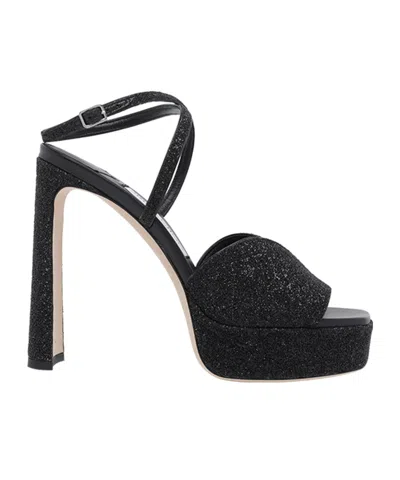 Jimmy Choo Karli 125 Glitter Platform Sandals In Black