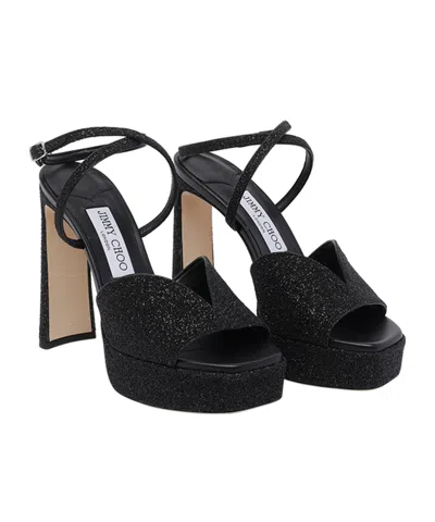 Jimmy Choo Karli 125 Glitter Platform Sandals In Black