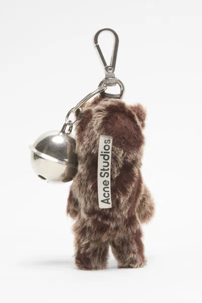 Acne Studios Shearling Key Holder Teddy Bear Bell In Brown