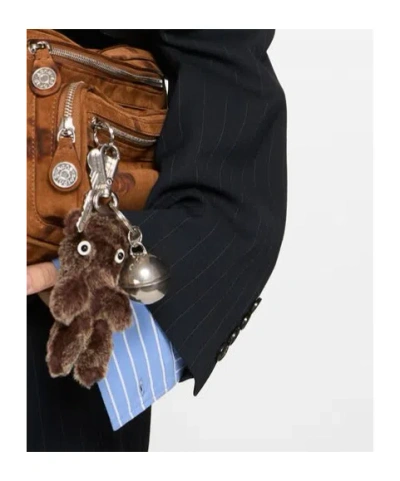 Acne Studios Shearling Key Holder Teddy Bear Bell In Brown