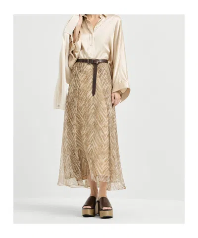 Brunello Cucinelli Chevron-pattern Midi Skirt In Neutral