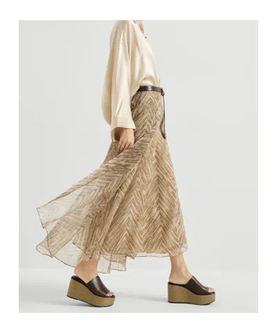 Brunello Cucinelli Chevron-pattern Midi Skirt In Neutral
