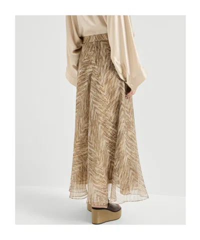 Brunello Cucinelli Chevron-pattern Midi Skirt In Neutral