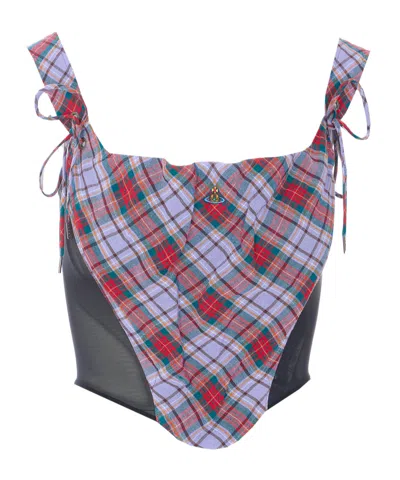 Vivienne Westwood Puppy Tartan Linen And Mesh Bustier Top In Multi