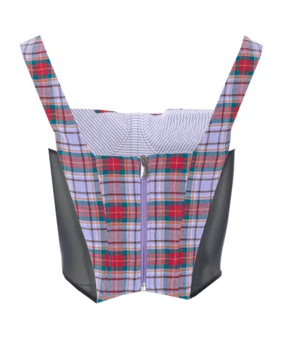 Vivienne Westwood Puppy Tartan Linen And Mesh Bustier Top In Multi