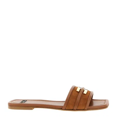 Elisabetta Franchi Logo Slides Sandals Brown In Brown