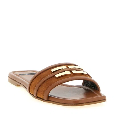 Elisabetta Franchi Logo Slides Sandals Brown In Brown