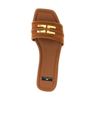 Elisabetta Franchi Logo Slides Sandals Brown In Brown