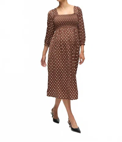 Ingrid & Isabel Breeze Maternity Midi Dress In Espresso Whie Dot In Brown