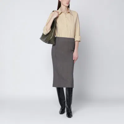 Mm6 Maison Margiela Brown And Beige Patterned Wool Midi Skirt In Gray