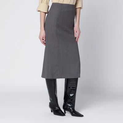 Mm6 Maison Margiela Brown And Beige Patterned Wool Midi Skirt In Gray