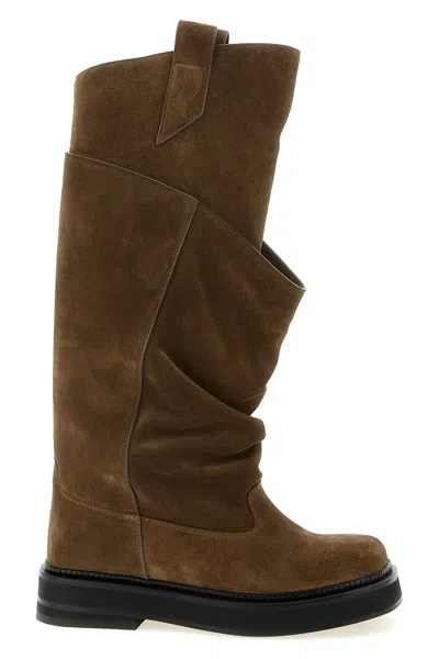 Attico Robin Passeggiata Suede Knee-high Boots In Brown