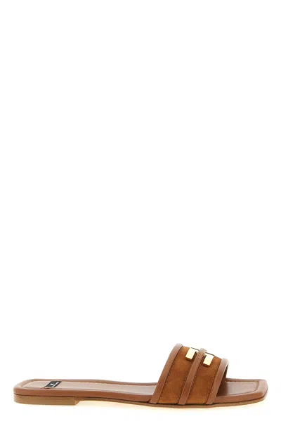 Elisabetta Franchi Logo Slides Sandals Brown In Brown