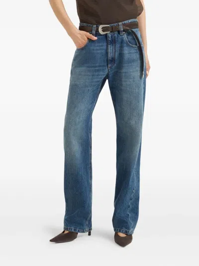 Brunello Cucinelli Authentic Denim Column Jeans With Monili In Blue