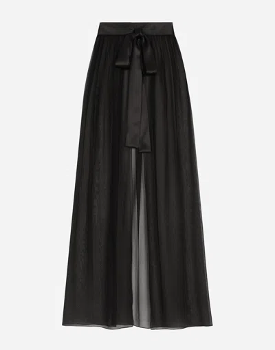 Dolce & Gabbana Long Silk Chiffon Skirt With Belt In Black