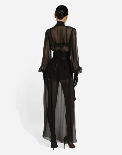 Dolce & Gabbana Long Silk Chiffon Skirt With Belt In Black